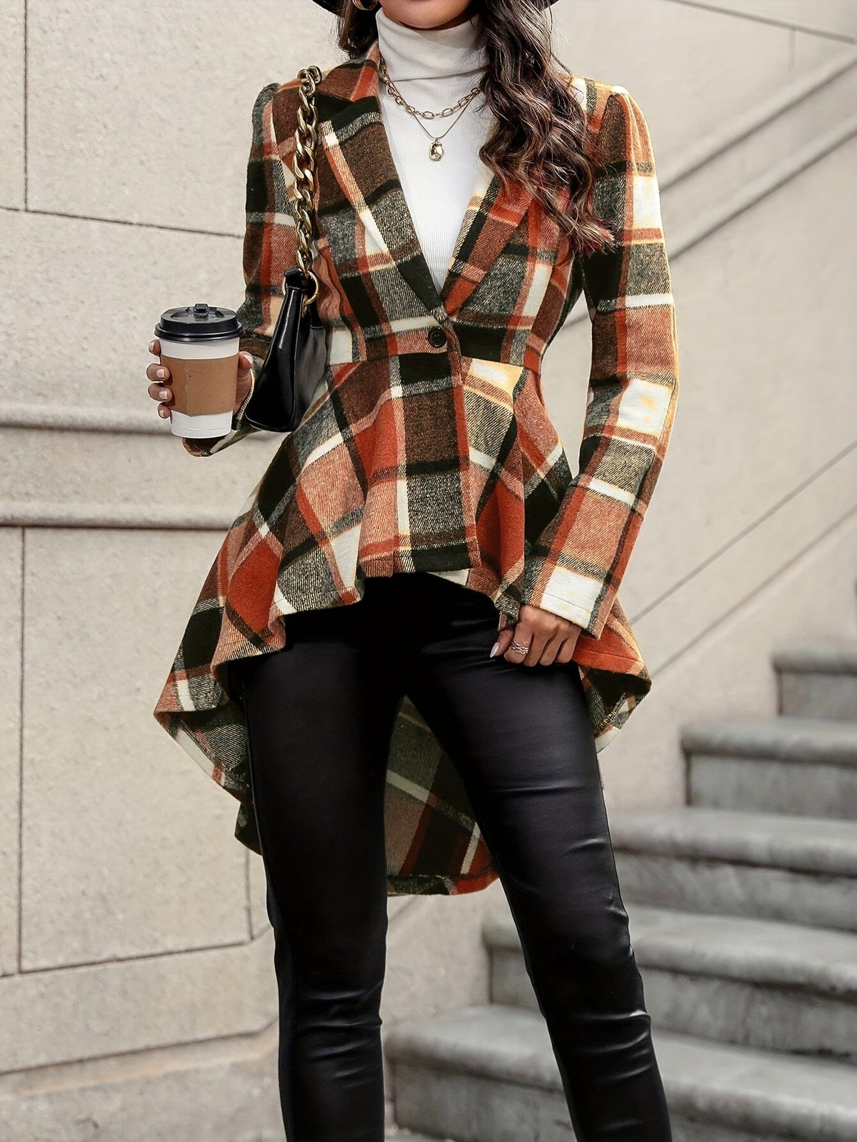 Adele | Draped Plaid Jacket Image