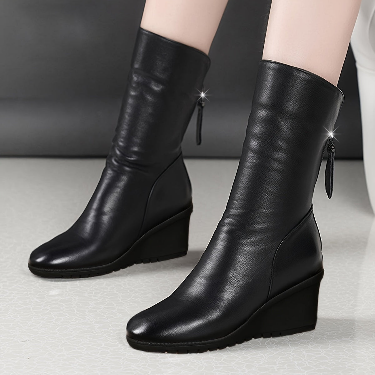 Verity | Sleek Wedge Mid-Calf Boots Image