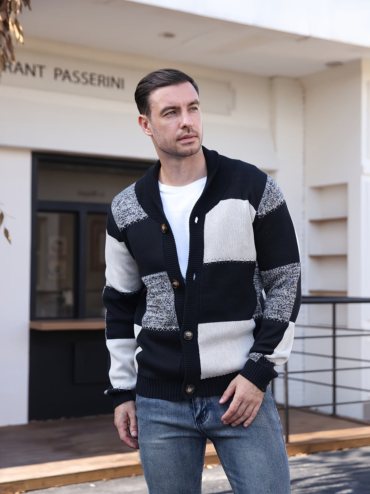 Vincent | Color-Blocked Button-Up Cardigan Image