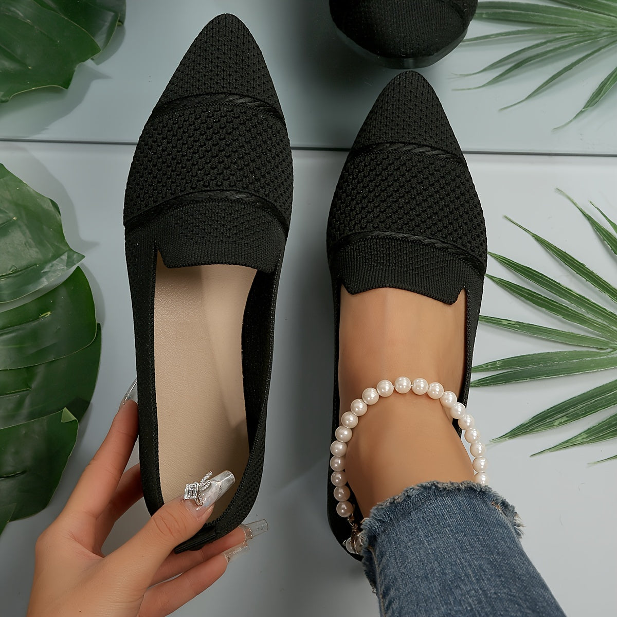 Lucia | Pointed Knit Flats Image