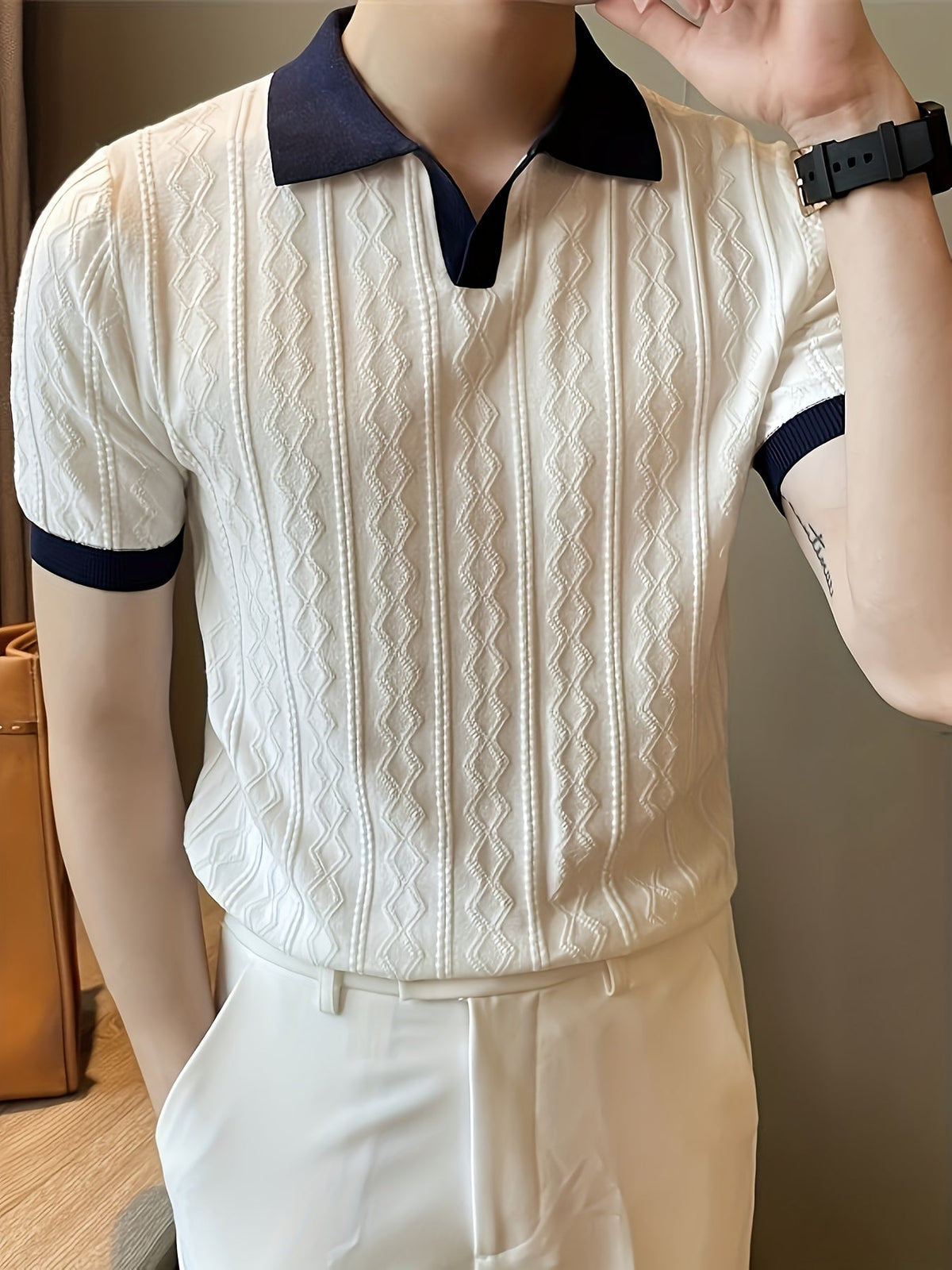 Barrett | Textured Contrast-Collar Polo Shirt Image