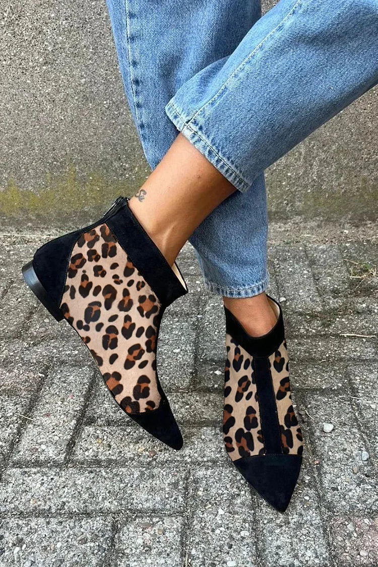 Everly | Stylish Leopard Pointed Toe Ankle Boots Image