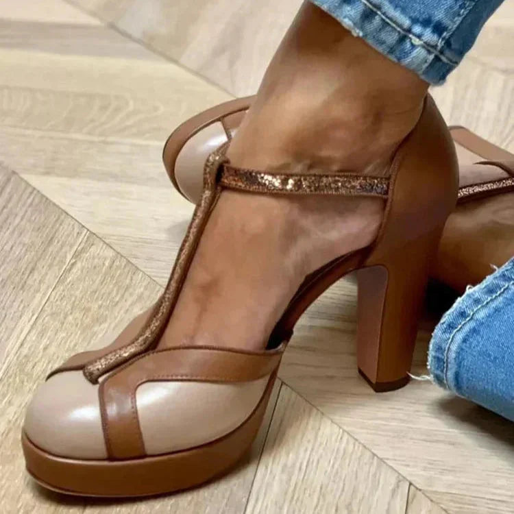 Marie | Sophisticated Two Tine T-Strap Heels Image