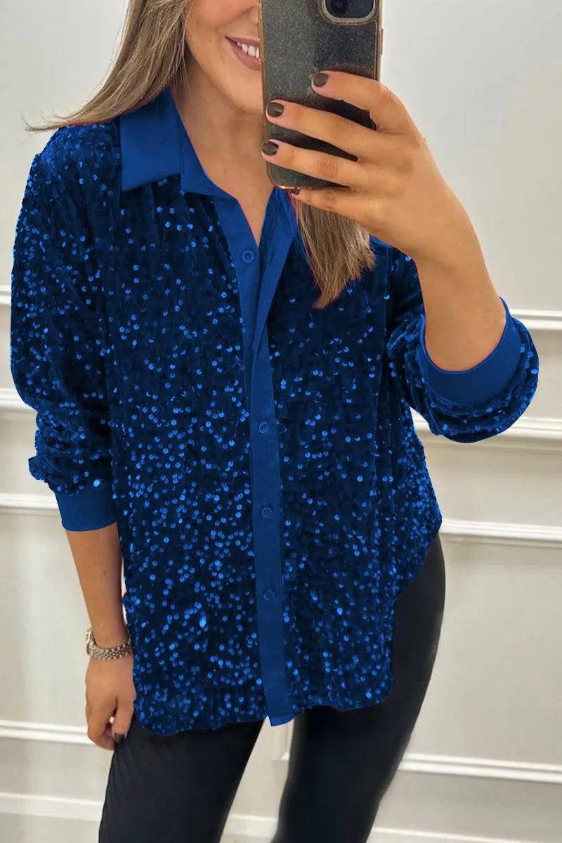 Claudine | Elegant Shimmer Collared Shirt Image