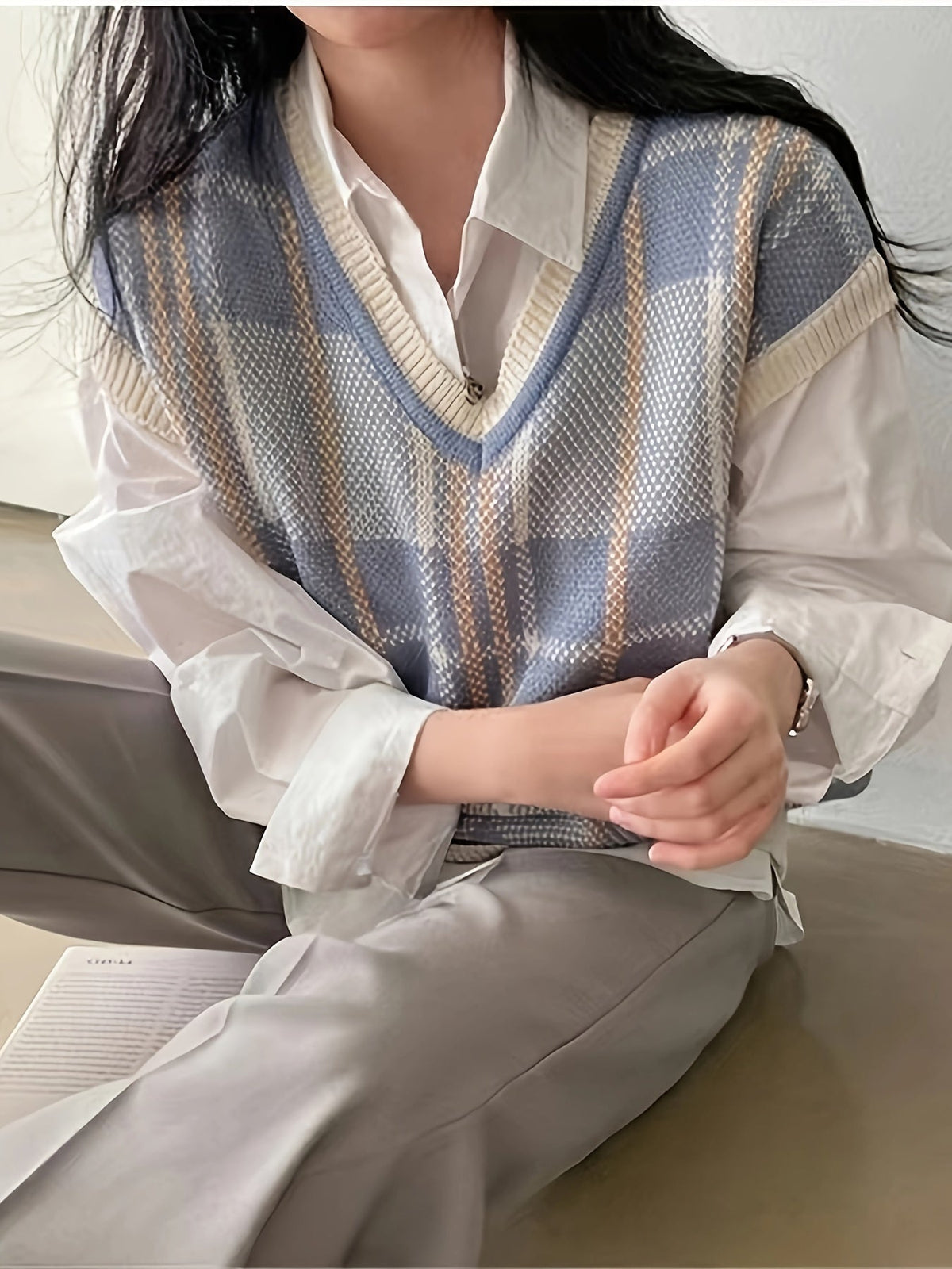 Marnie | Vintage Plaid V-Neck Sweater Vest Image