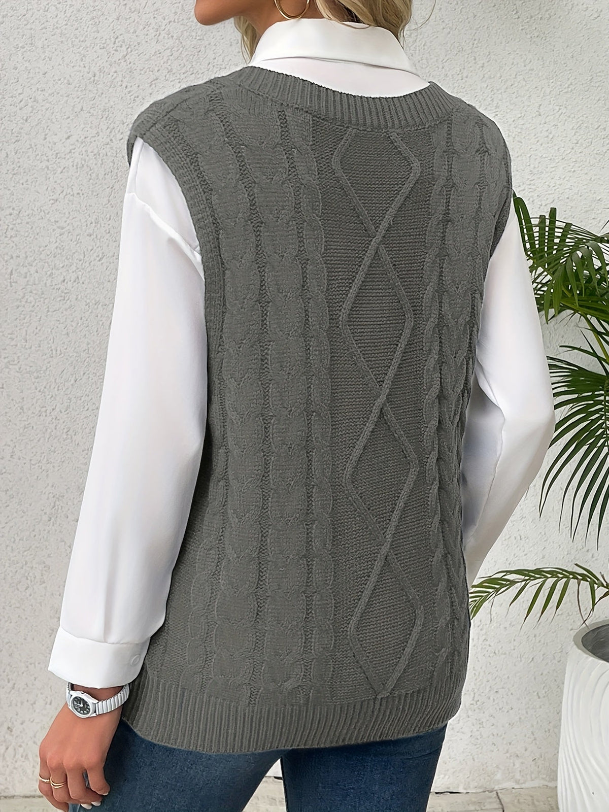 Cora | Cozy Cable-Knit V-Neck Sweater Vest Image