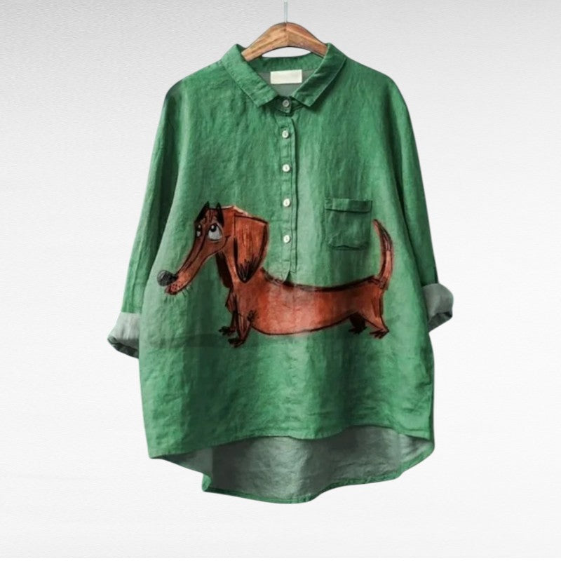 Yvonne | Classic Dog Art Button Blouse Image