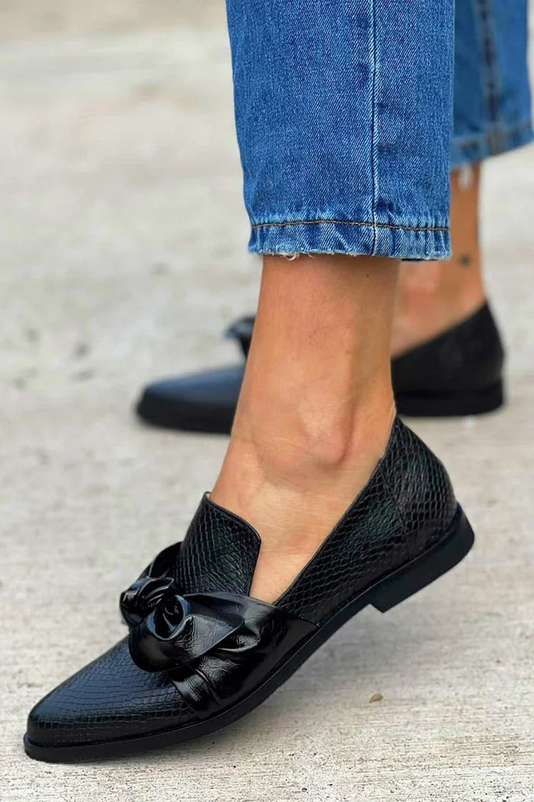 Casey | Elegant Shiny Bow Black Loafer Image