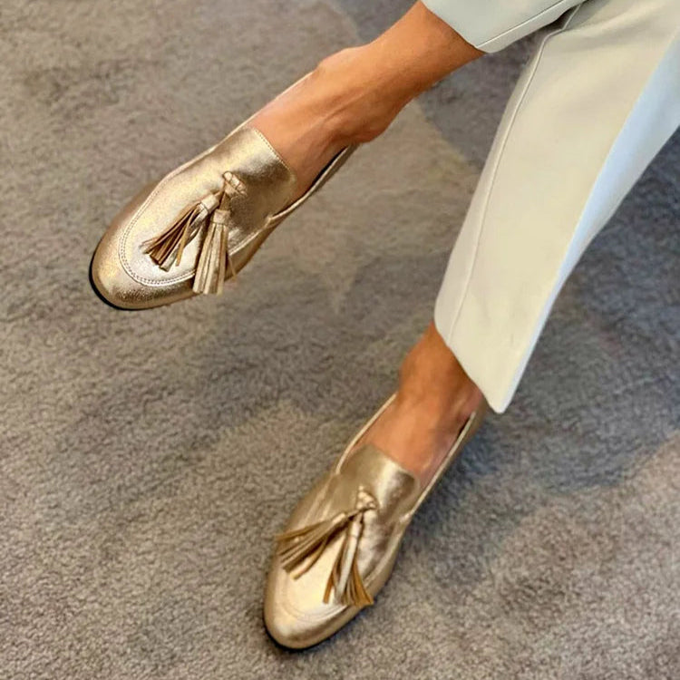 Pearl | Elegant Gold Tassels Loafers Image