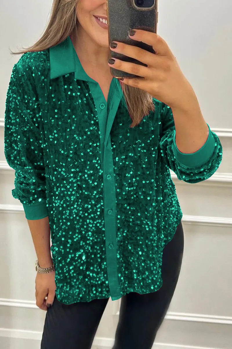 Claudine | Elegant Shimmer Collared Shirt Image