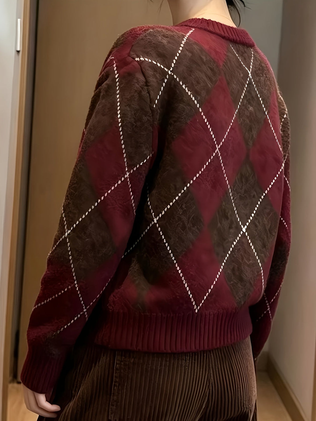 Cassidy | Diamond Argyle Round Neck Sweater Image