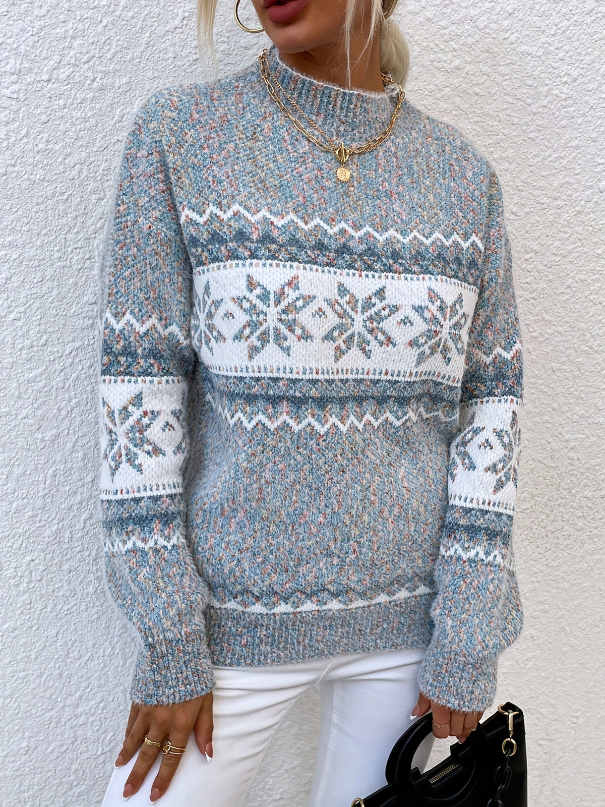 Tamsin | Cozy Snowflake Mock-Neck Sweater Image