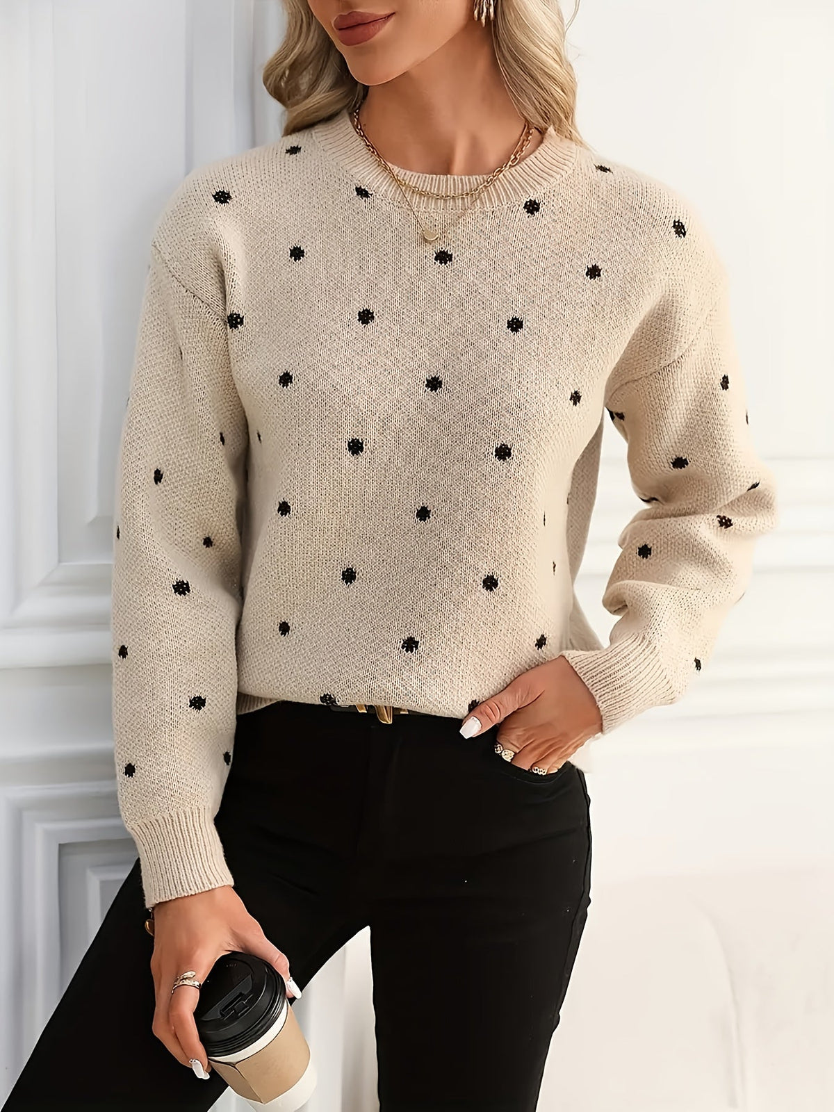 Isabel | Polka Dot Crew Neck Sweater Image