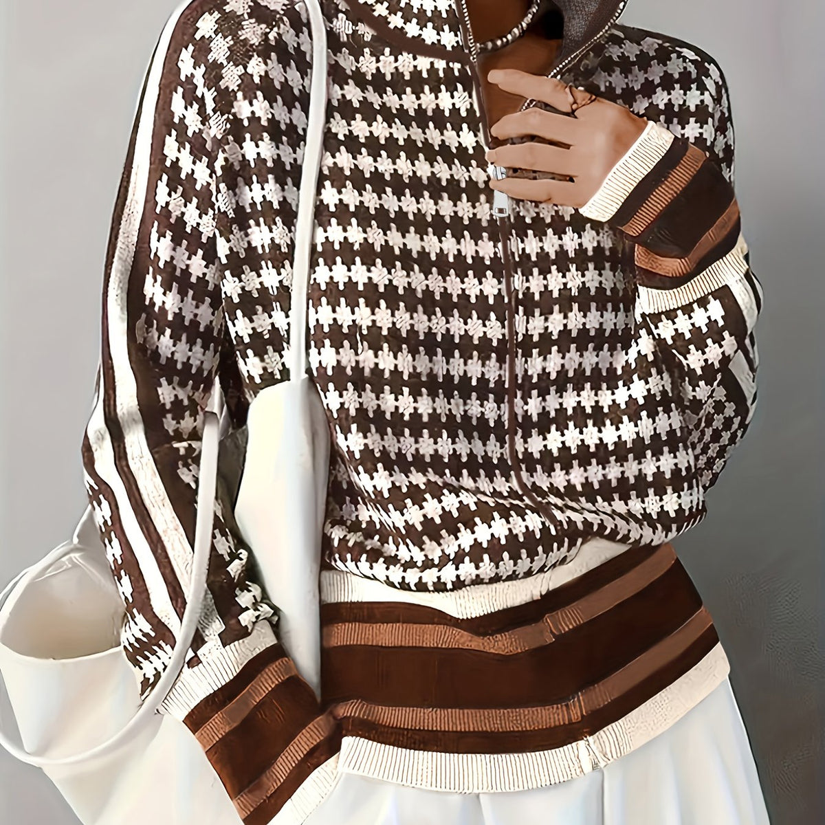 Yvonne | Patterned Zip-Front Cardigan Image
