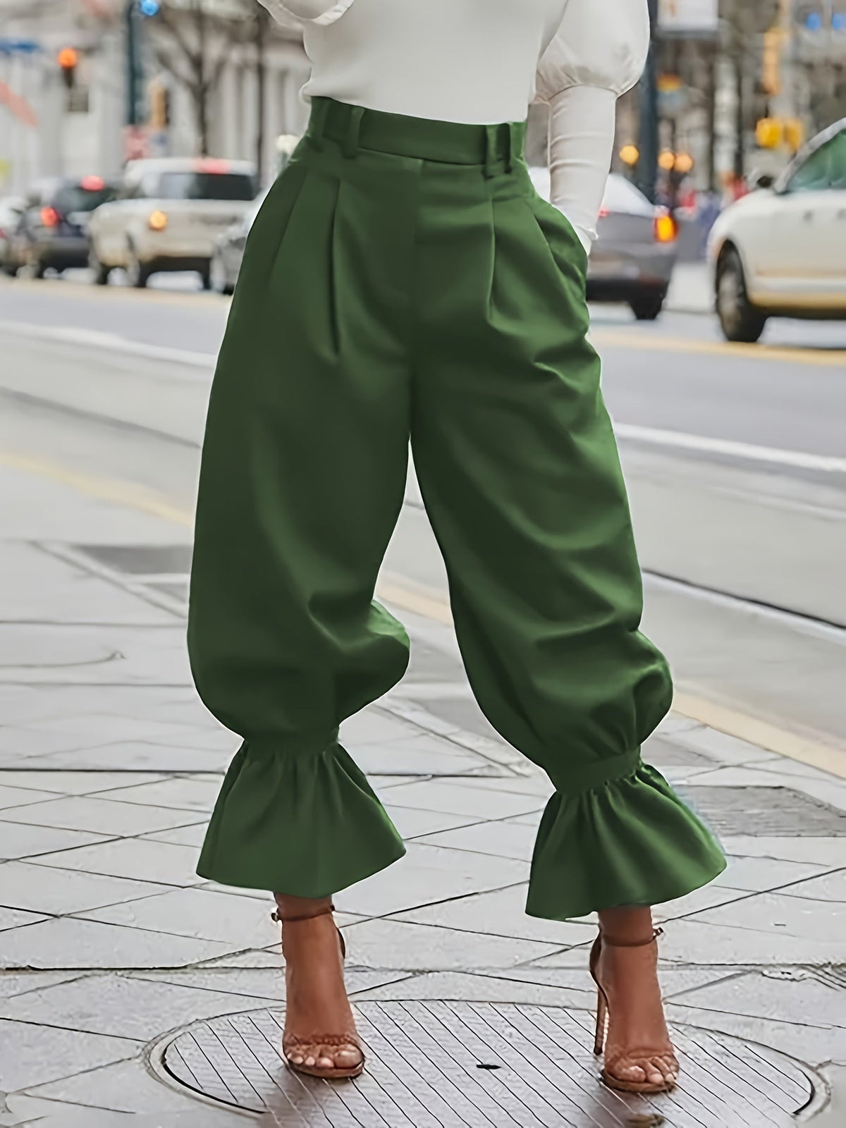 Maren | Ruffled-Hem Wide-Leg Trousers Image