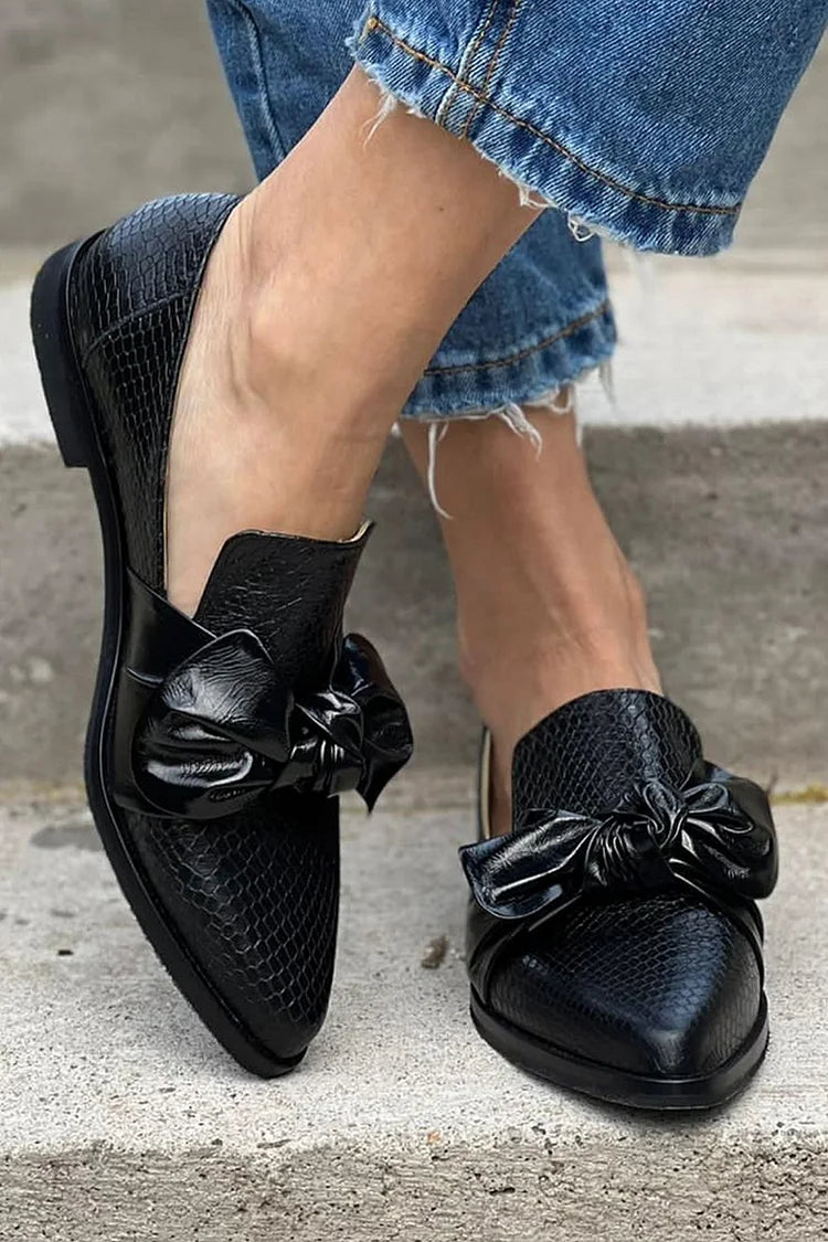Casey | Elegant Shiny Bow Black Loafer Image