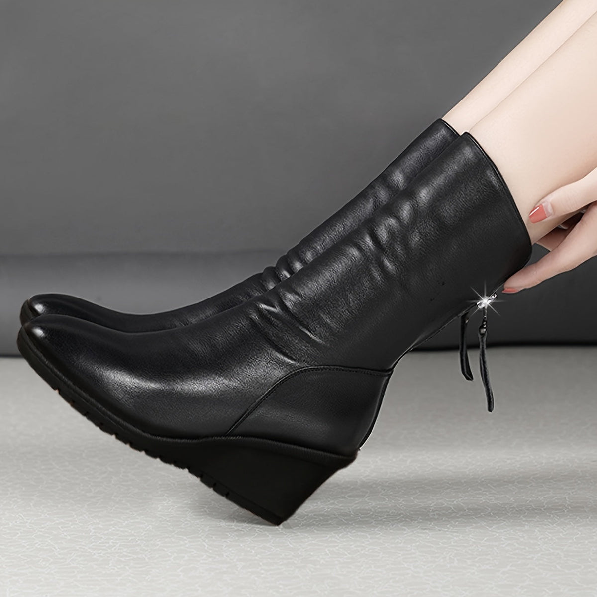 Verity | Sleek Wedge Mid-Calf Boots Image