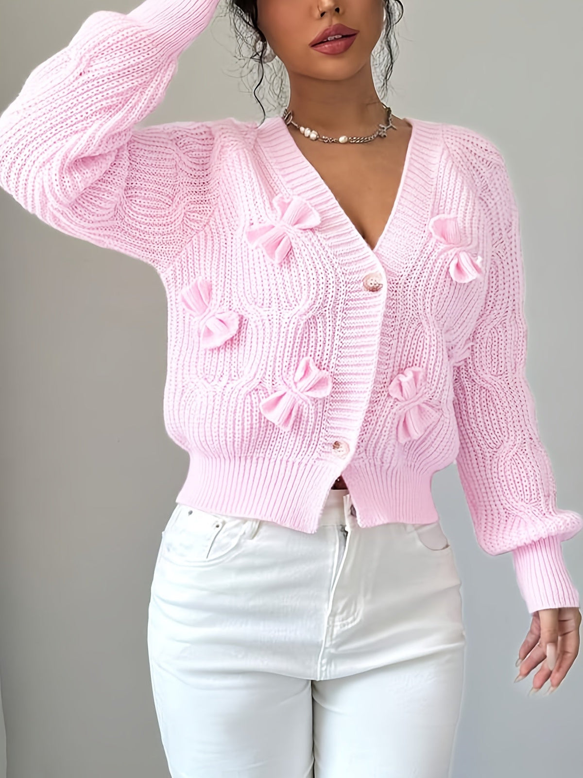 Juniper | Soft Bow-Detail Long Sleeve Cardigan Image
