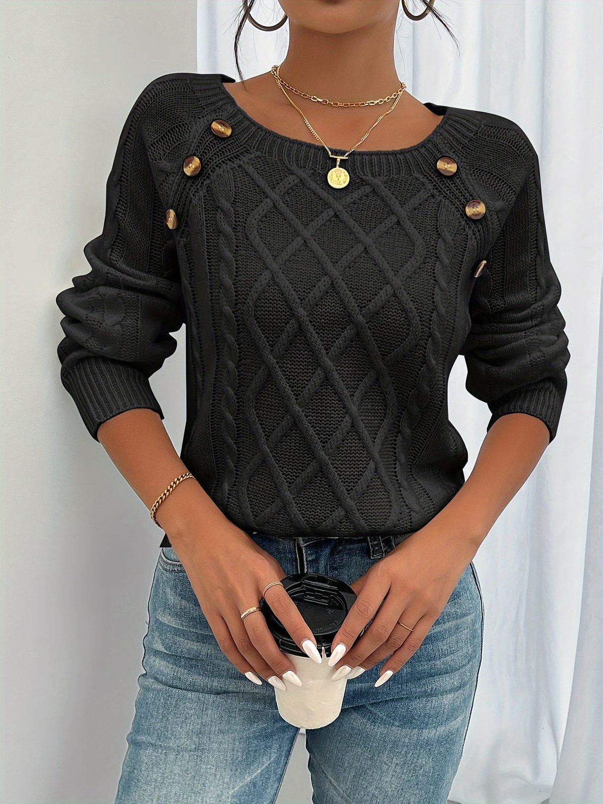 Kathleen | Textured Button Sweater Image