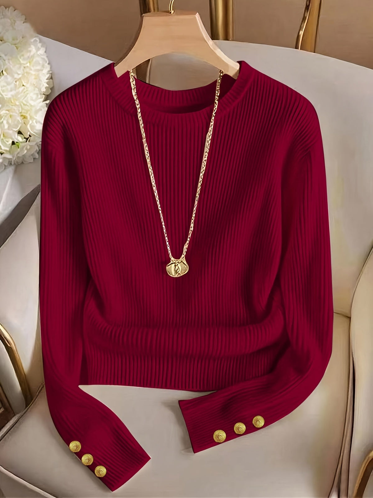 Gretchen | Ribbed Button-Cuff Sweater Image