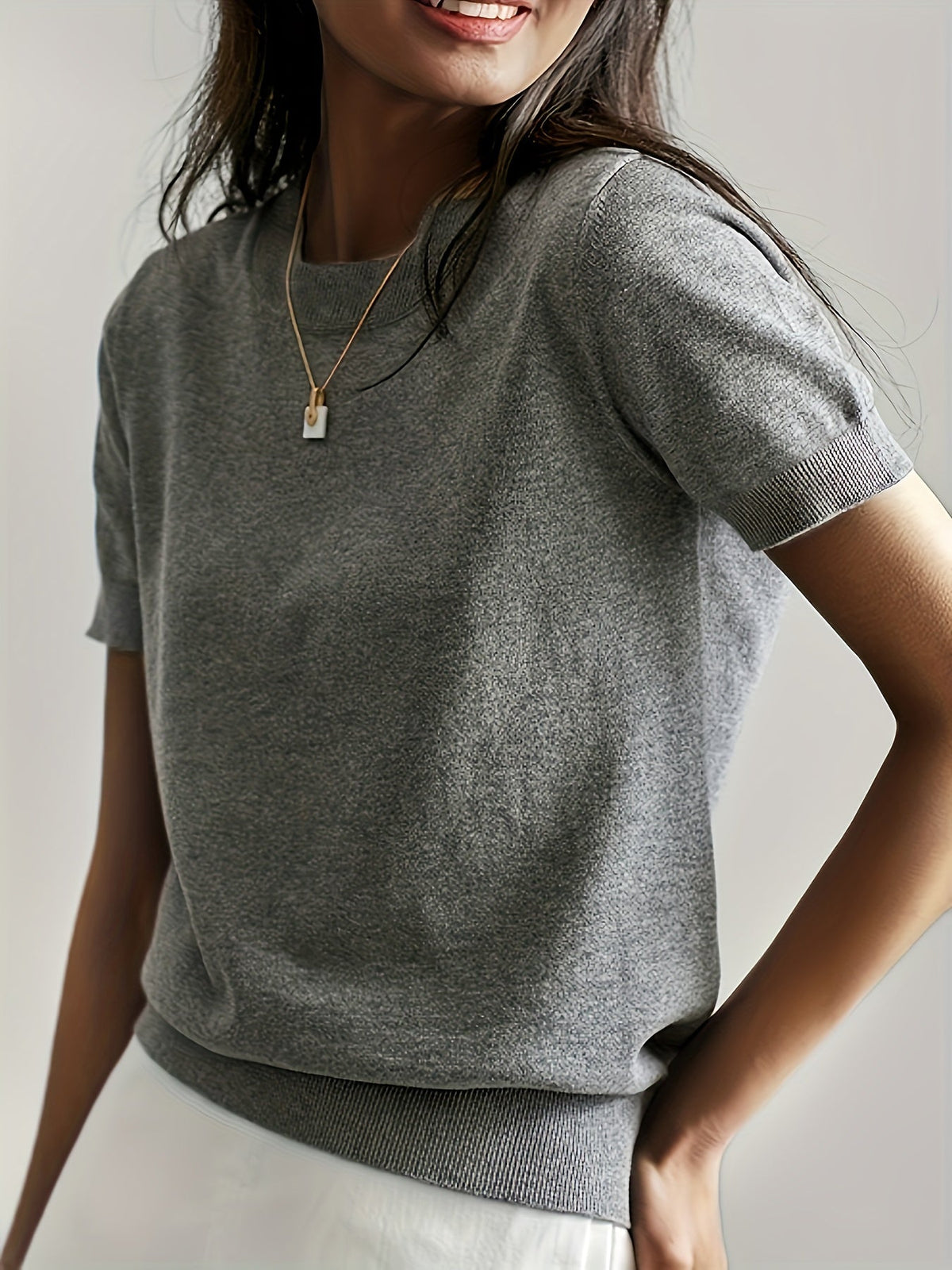 Harriet | Fine-Knit Short Sleeve Sweater Image