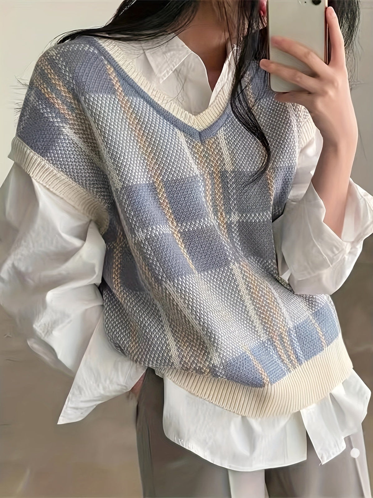 Marnie | Vintage Plaid V-Neck Sweater Vest Image