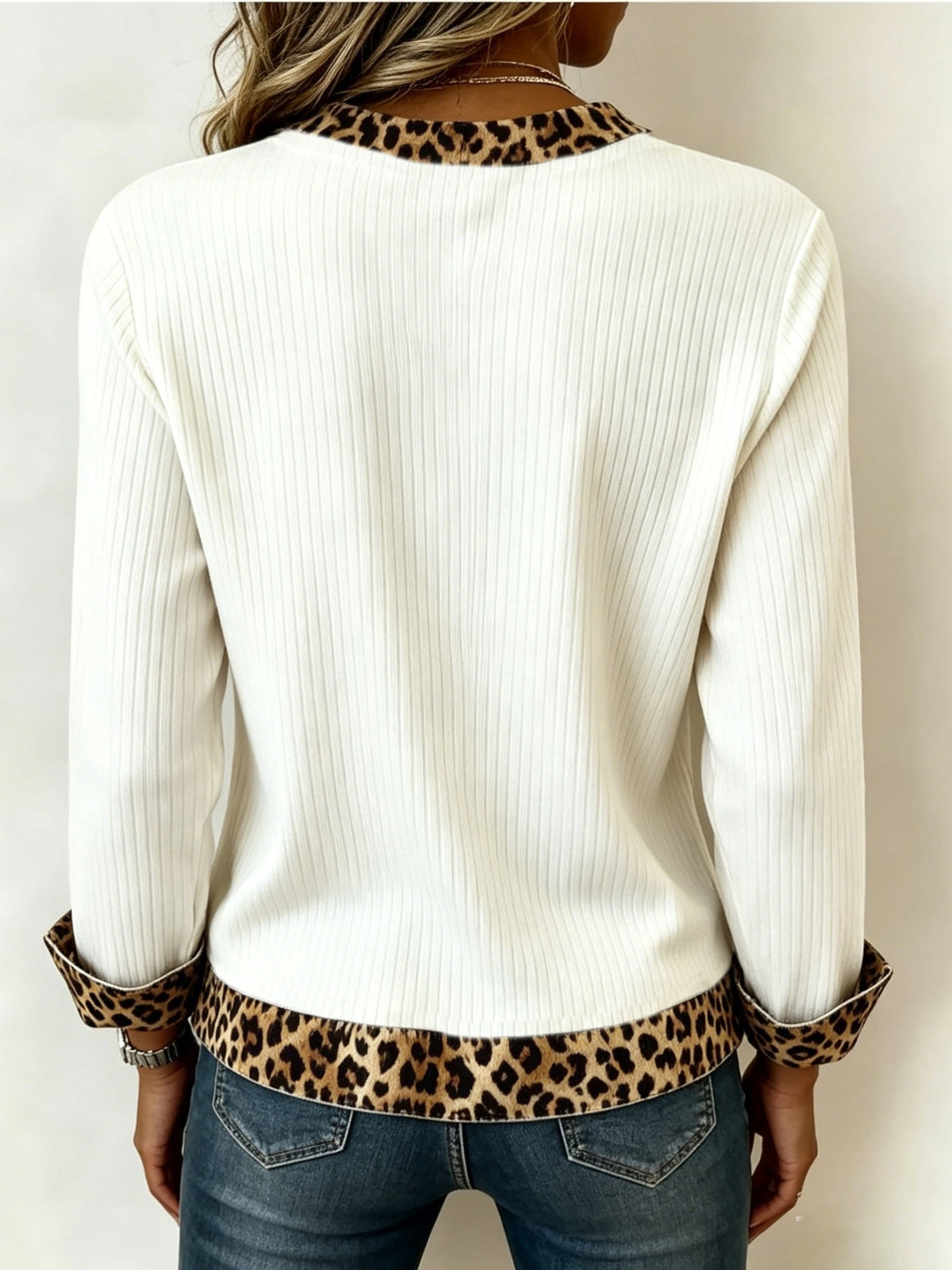 Lillian | Animal-Trimmed V-Neck Top Image