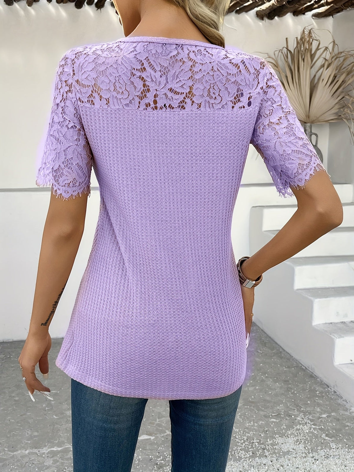 Delphine | Lace-Trimmed Button Top Image