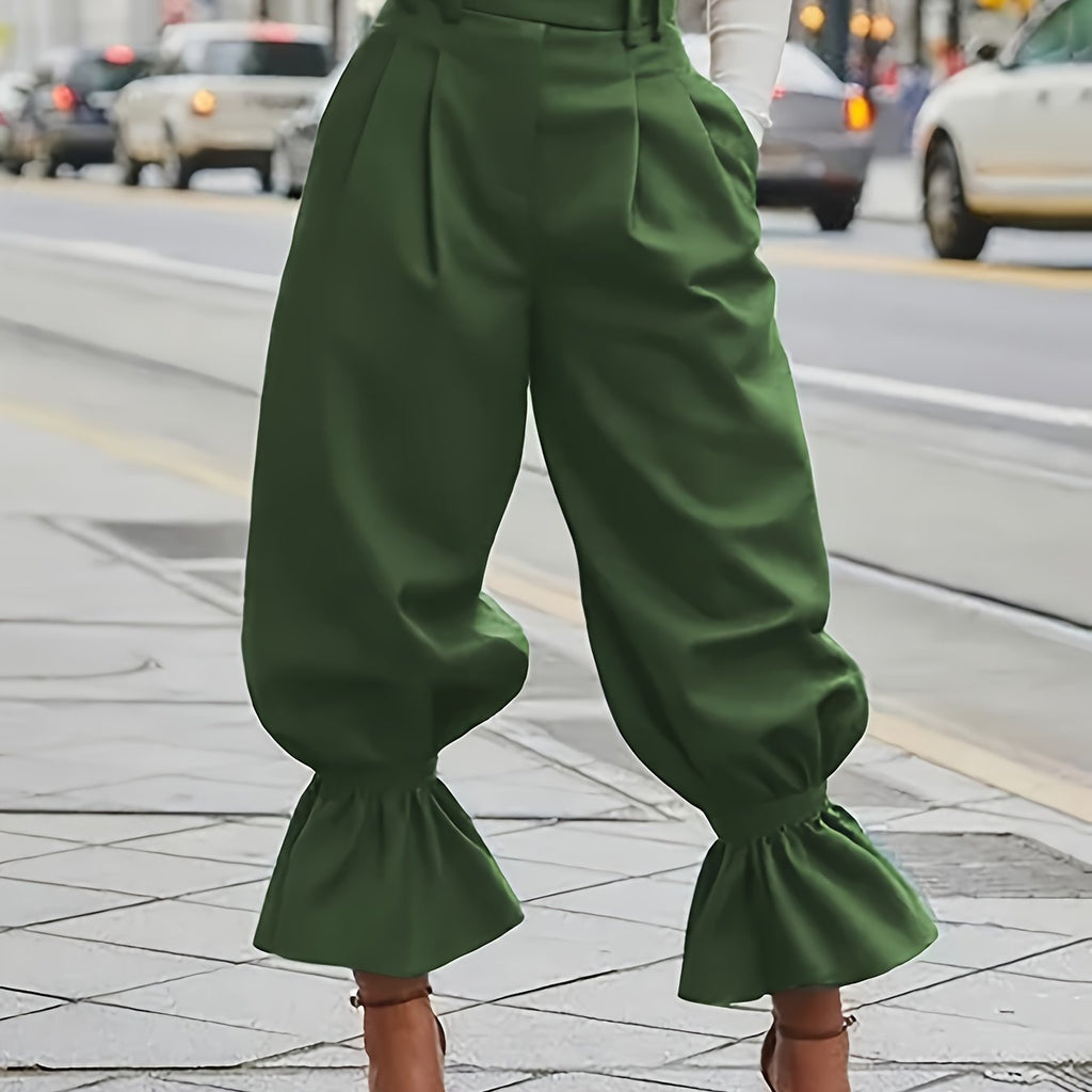 Maren | Ruffled-Hem Wide-Leg Trousers