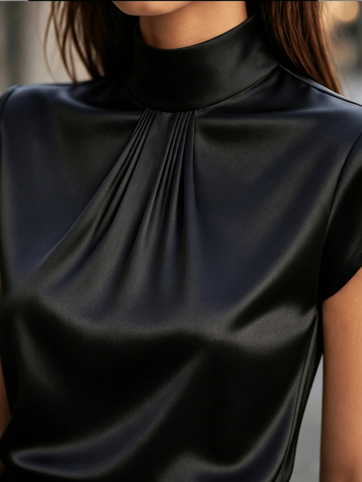 Lena | Pleated Mock-Neck Blouse Image