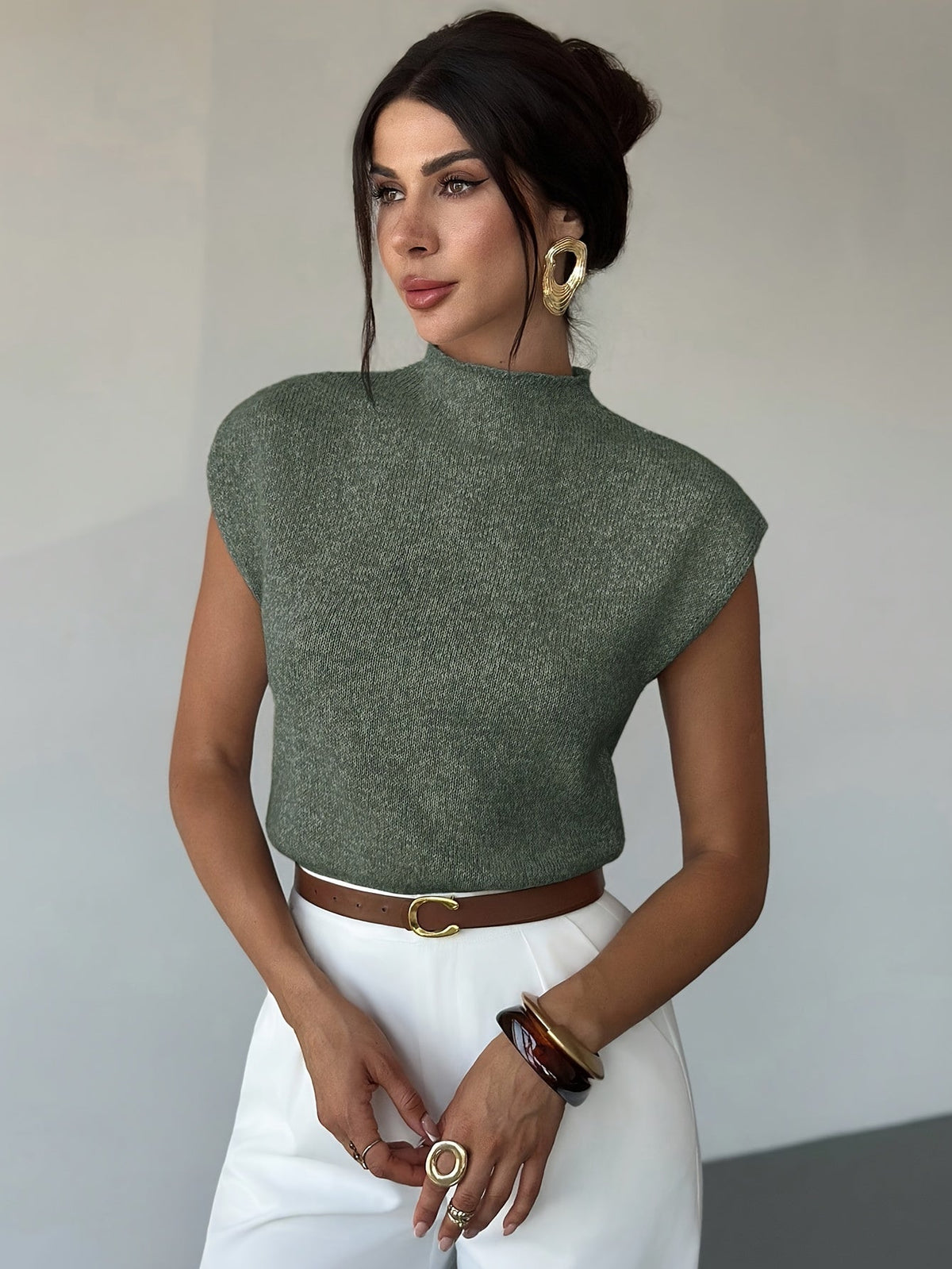 Claudia | Mock Neck Sleeveless Sweater Vest Image