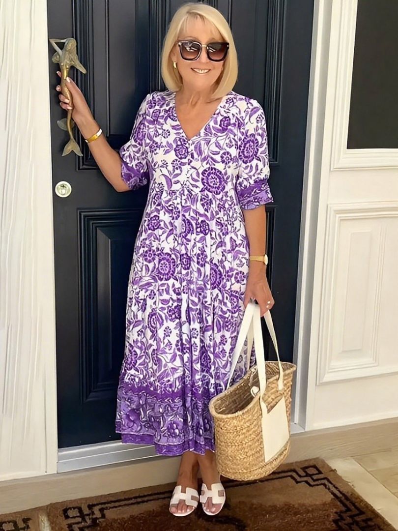 Rosalie | Graceful V-Neck Floral Dress Image