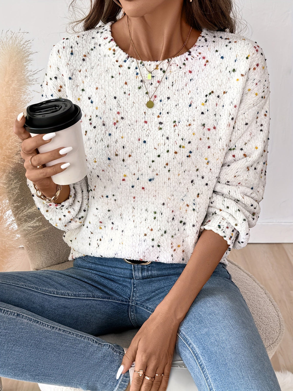 Sylvia | Speckled Round Neck Sweater Image
