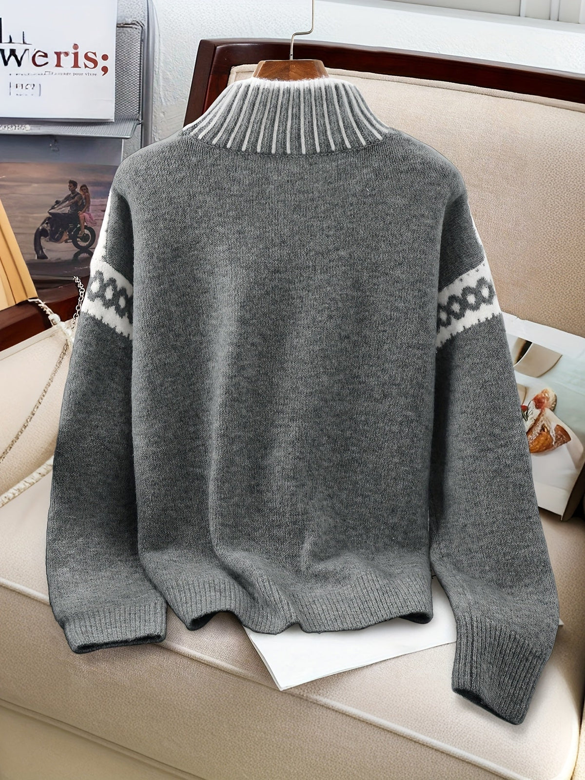Corinna | Contrast-Trim Mock-Neck Sweater Image