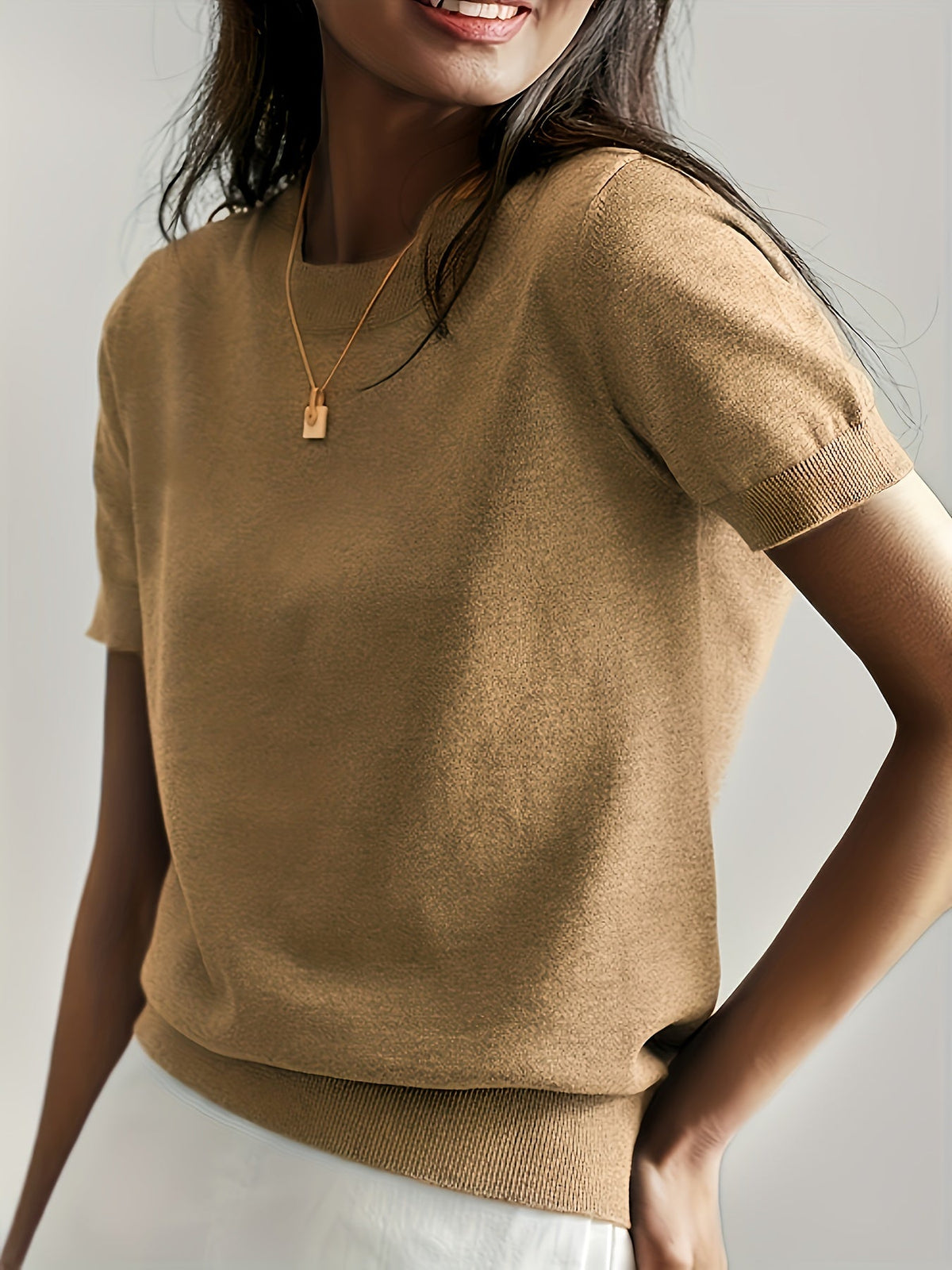 Harriet | Fine-Knit Short Sleeve Sweater Image