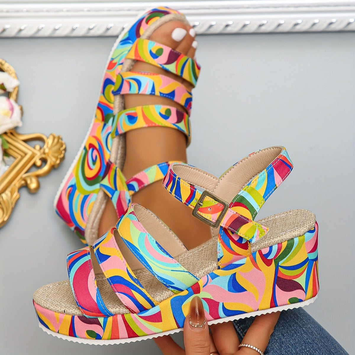 Rosalind | Elegant Strappy Platform Wedge Sandals Image