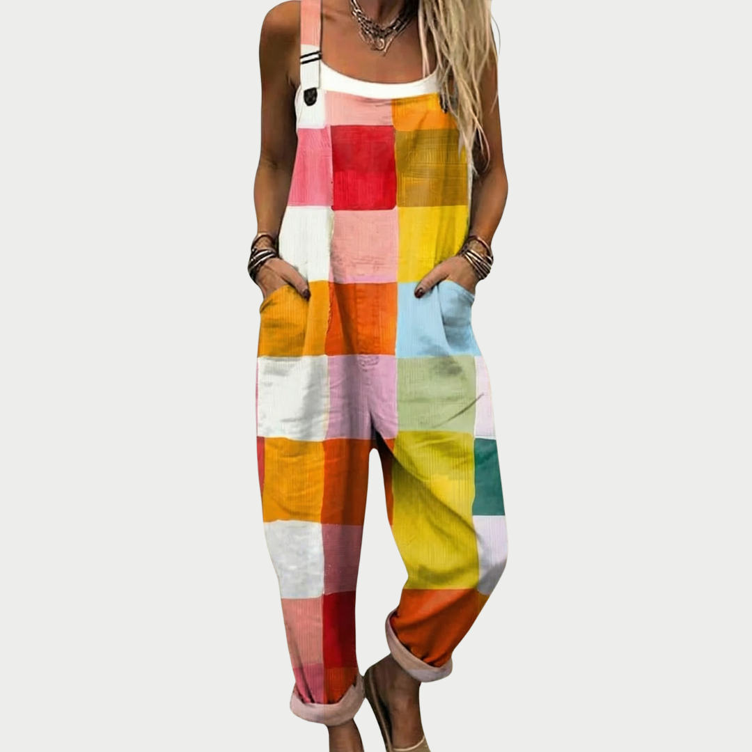 Antonia | Stylish Checkered Multi Patch Jumpsuit Image