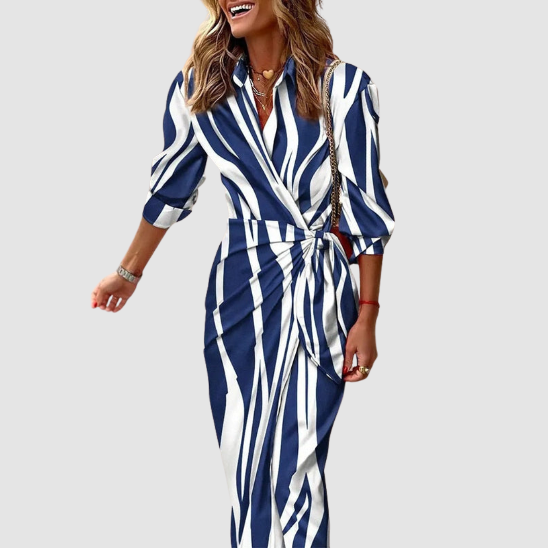 Andrea | Elegant Striped Long Dress Image