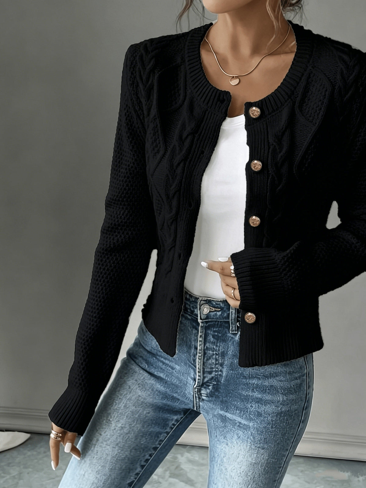 Eleanora | Cable-Knit Button-Front Cardigan Image