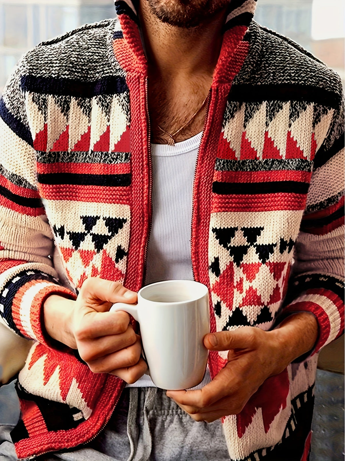 Callum | Patterned Zip-Up Cardigan Image