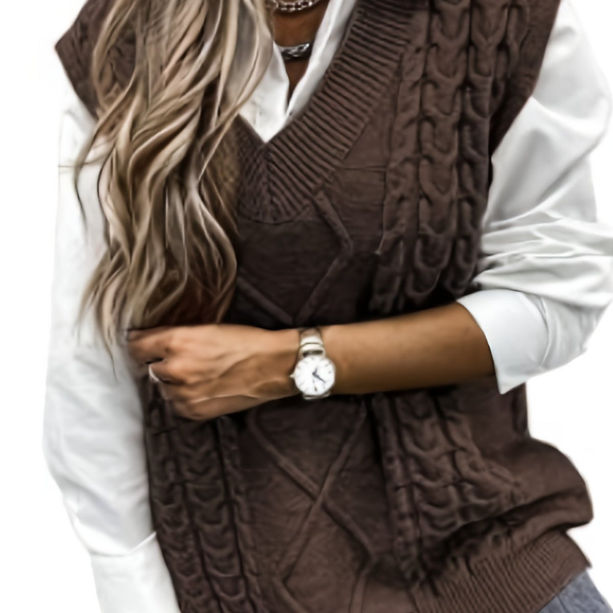 Cora | Cozy Cable-Knit V-Neck Sweater Vest