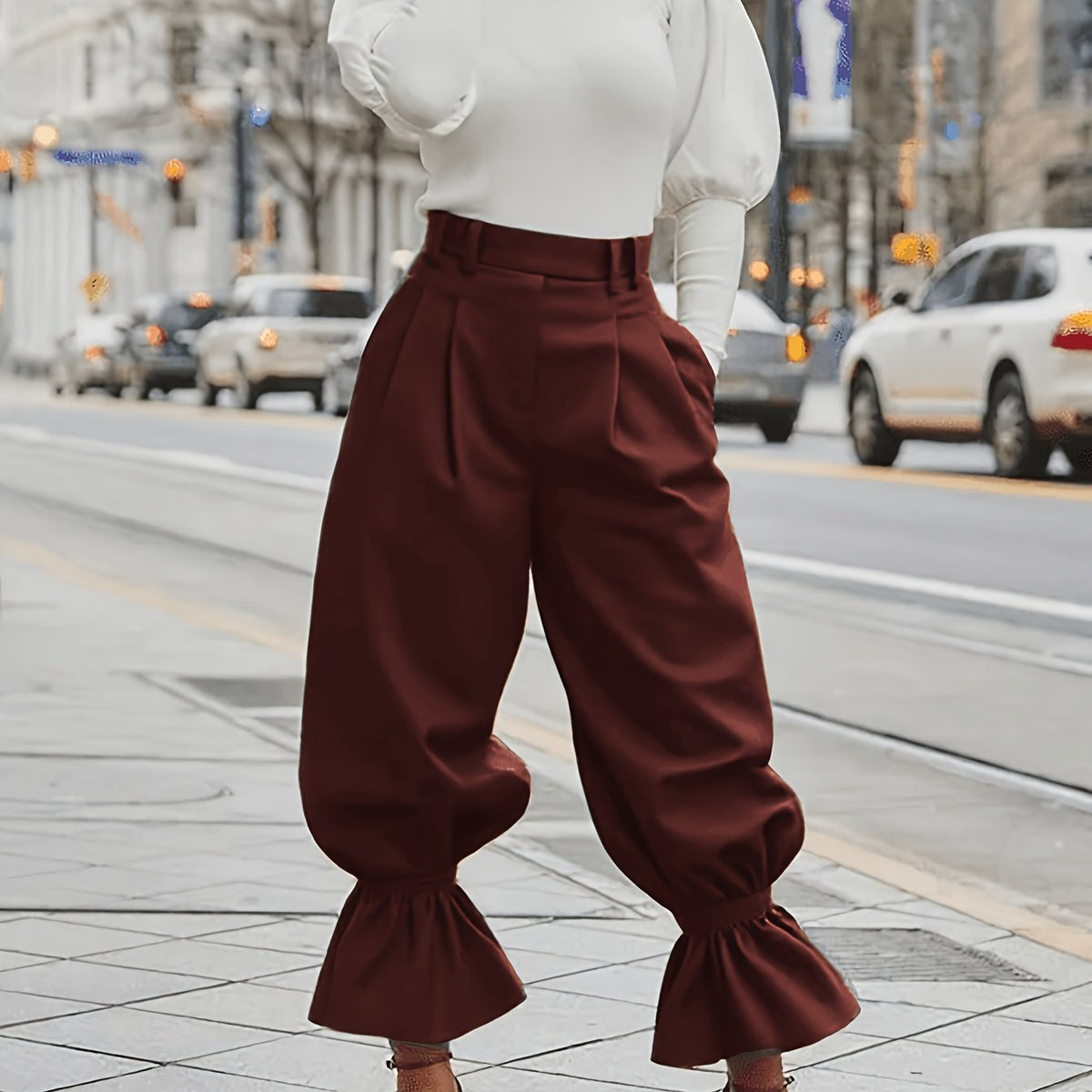 Maren | Ruffled-Hem Wide-Leg Trousers Image