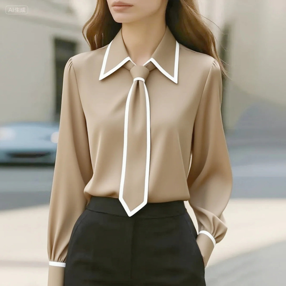 Adelina | Contrast Tie Blouse Image