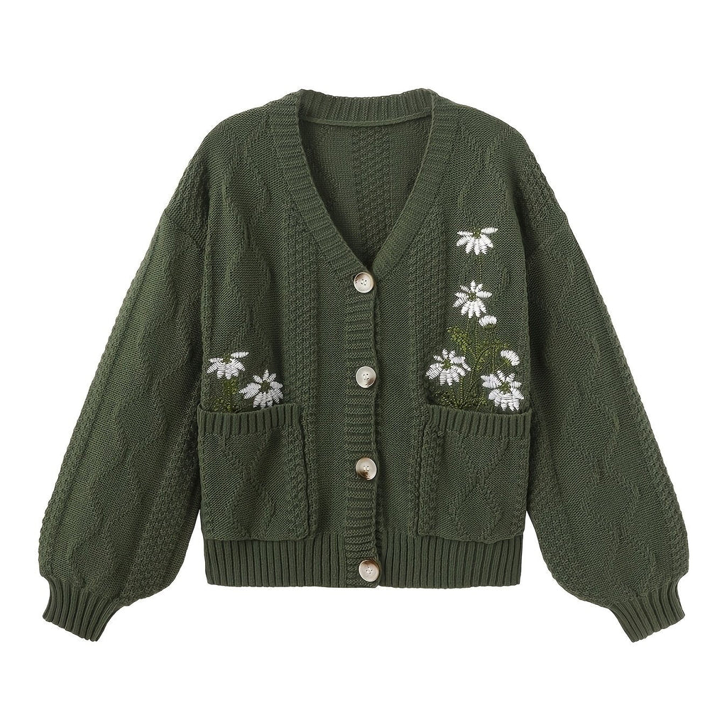 Flora | Floral Embroidered Button Cardigan