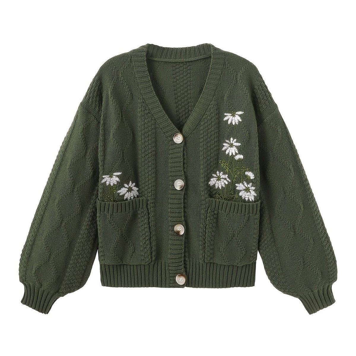 Flora | Floral Embroidered Button Cardigan