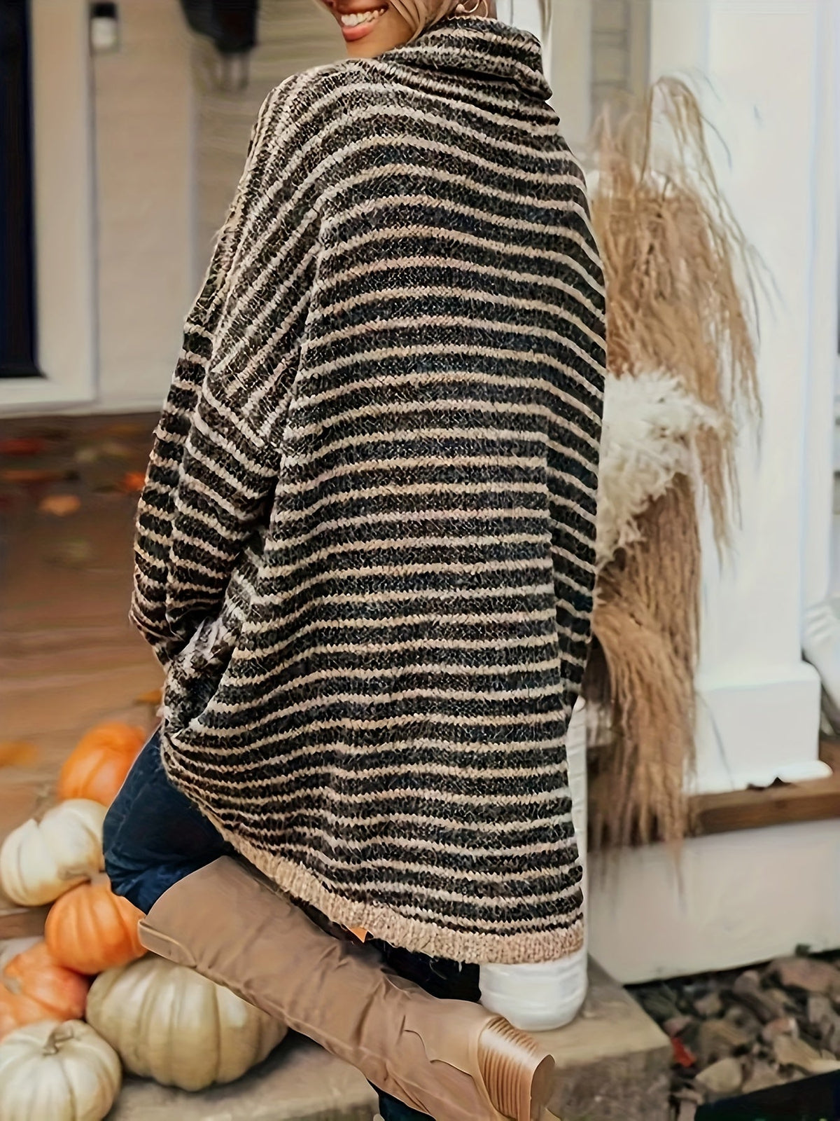 Geraldine | Relaxed High-Neck Striped Sweater Image