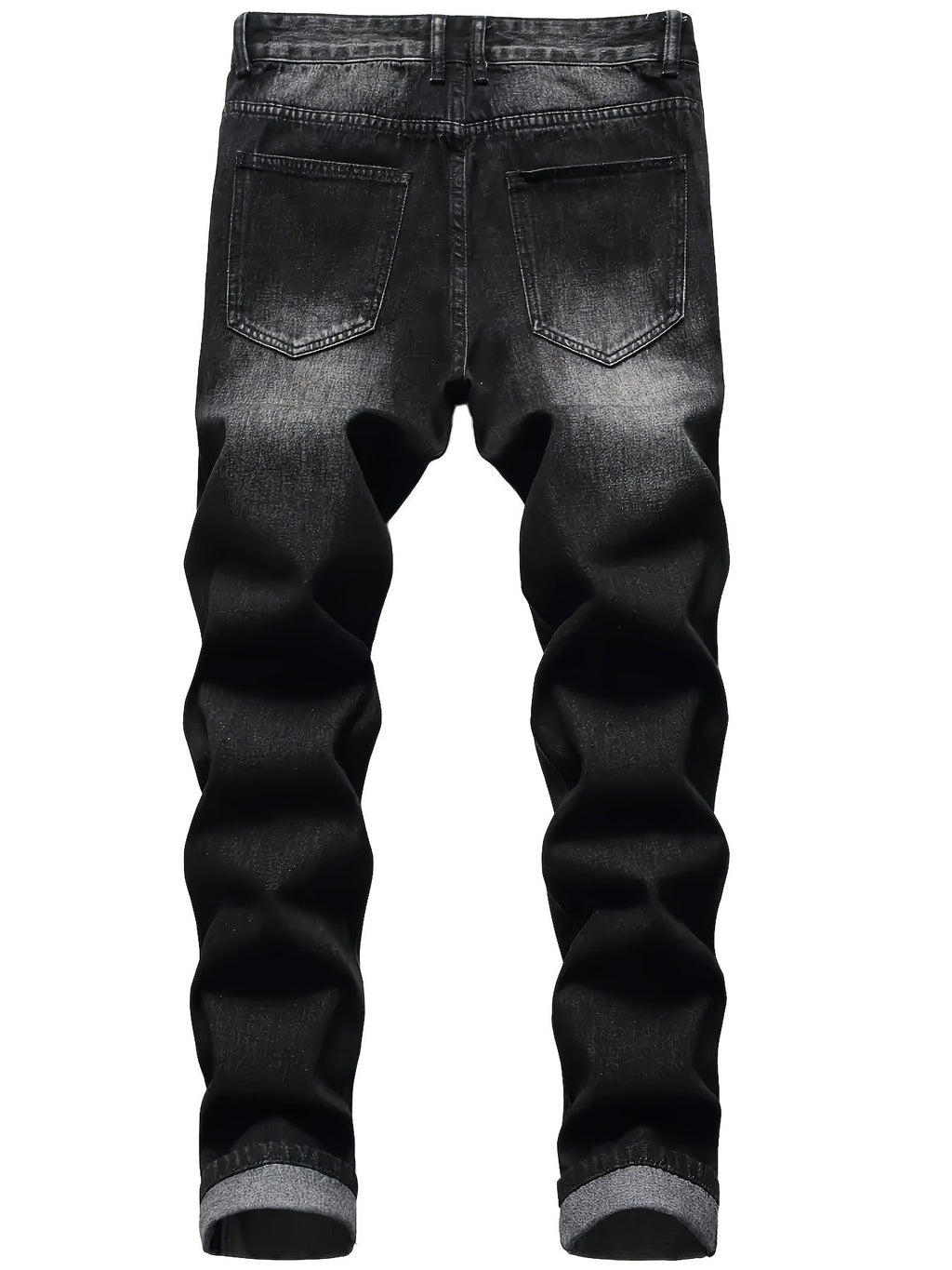 Men's Ripped Straight Leg Jeans, Washed Dark Gray