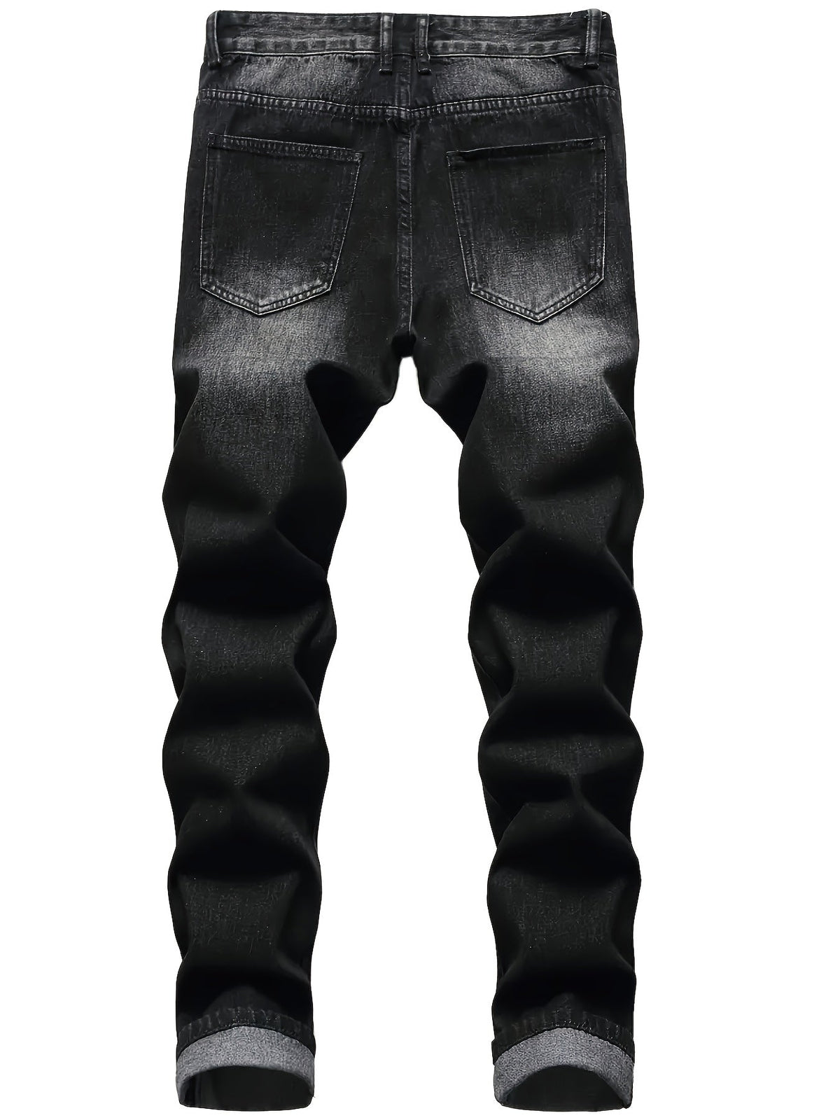 Men's Ripped Straight Leg Jeans, Washed Dark Gray Image