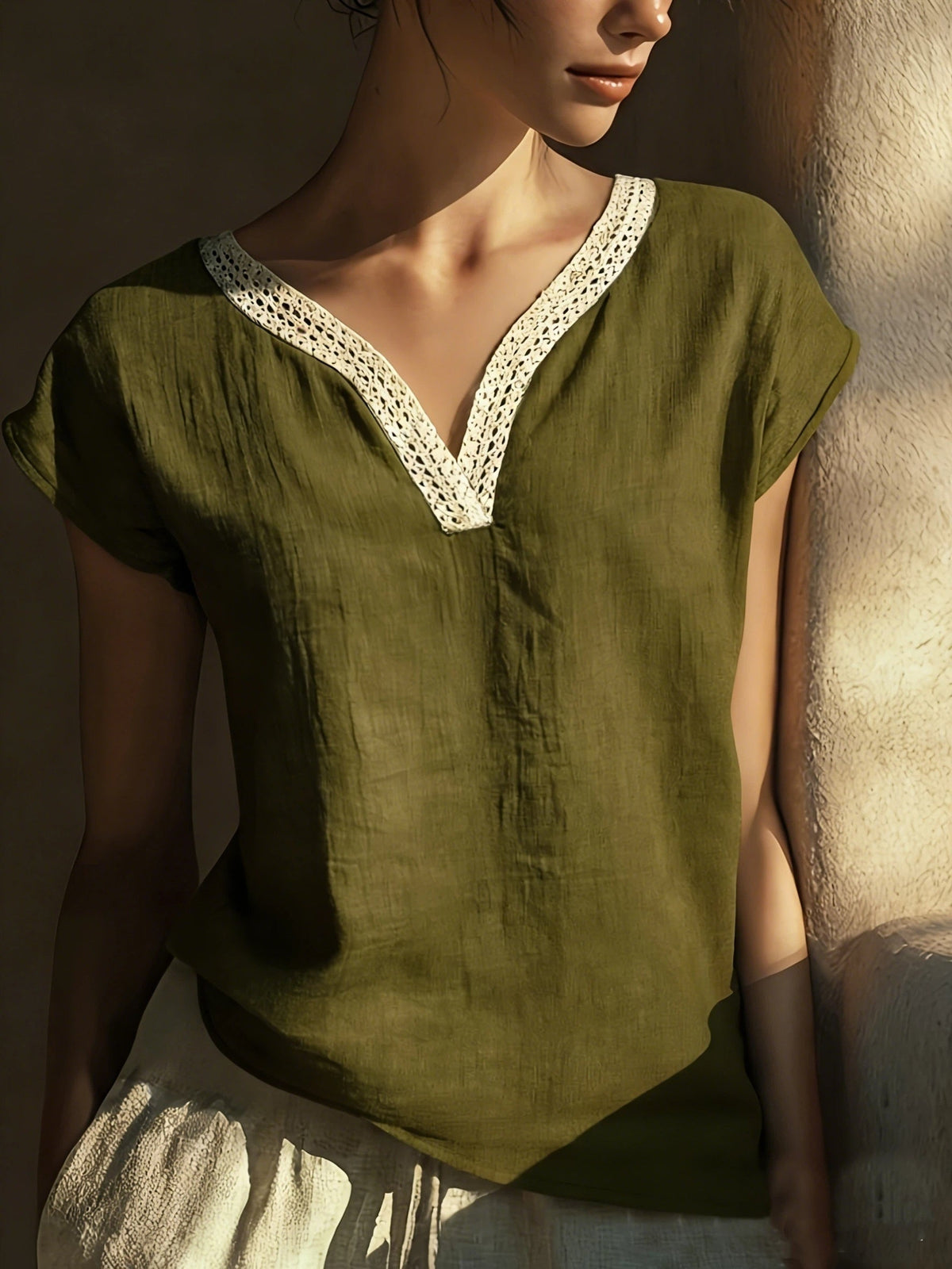 Bonnie | Lace-Trim V-Neck Top Image