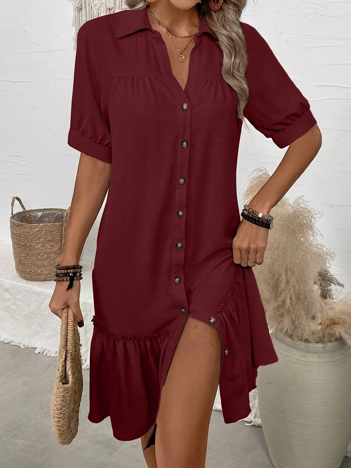 Maevelle | Buttoned Boho Midi Dress Image